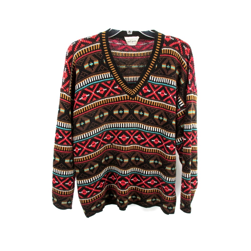 VTG Croquet Club Pullover Sweater Mens M Tribal Southwestern Fair Isle